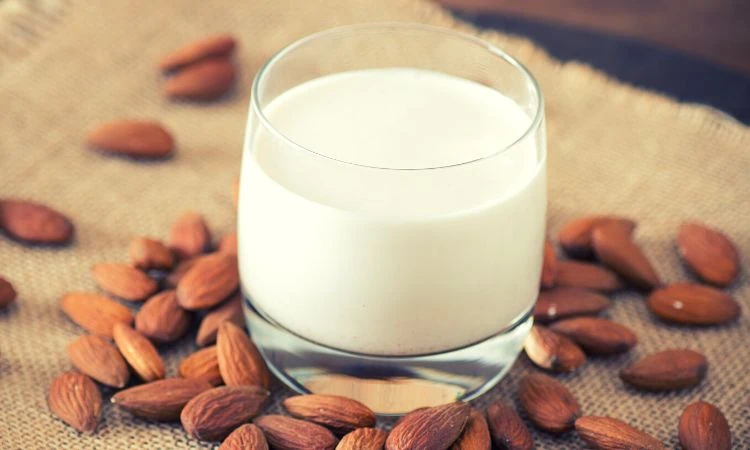 a glass of almond milk