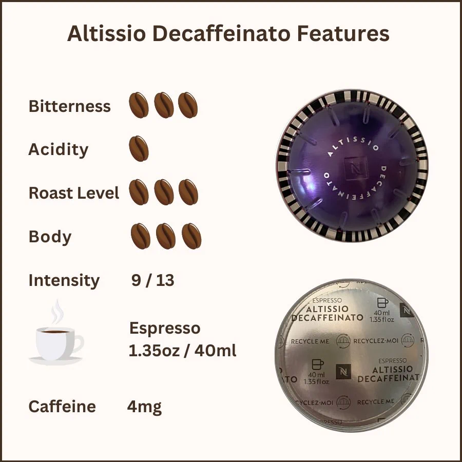 Altissio Decaffeinato Nespresso Vertuo Features